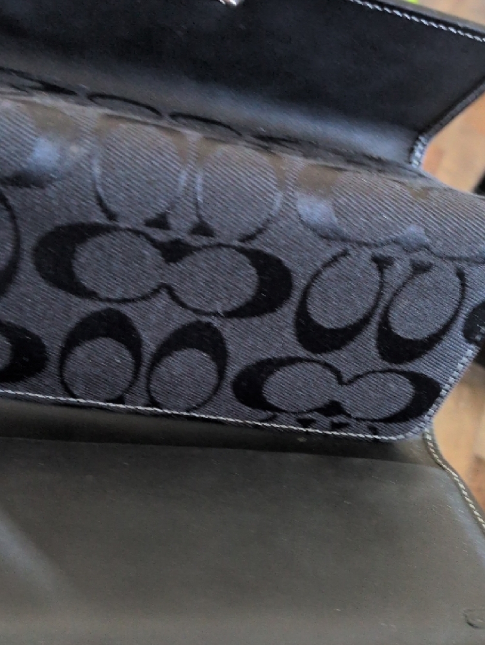 Coach Black Signature Canvas Zip Long Wallet W Checkbook Leather Trim Vintage - Picture 5 of 11